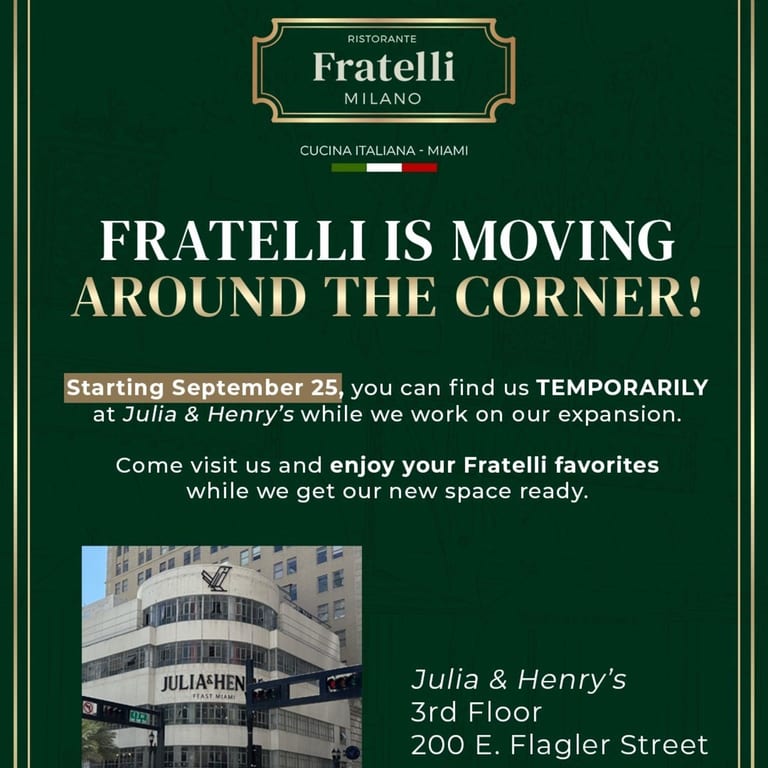 FRATELLI IS MOVING AROUND THE CORNER!